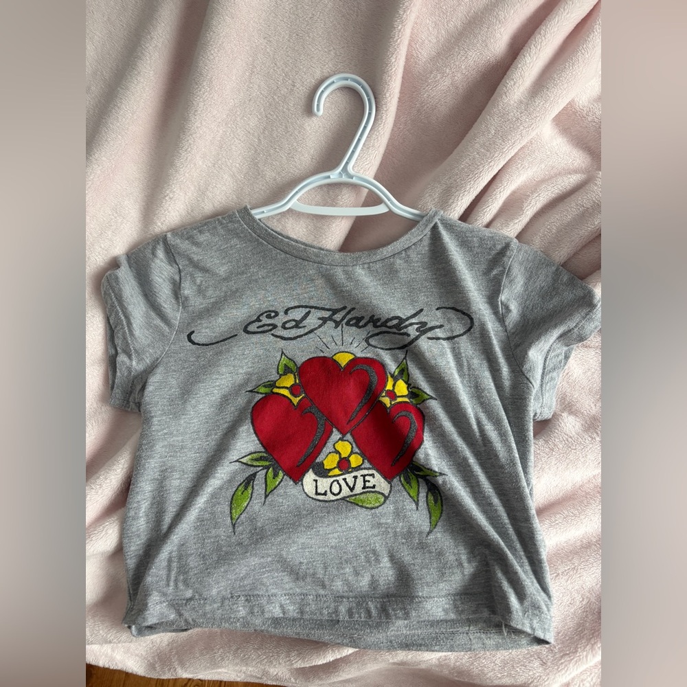 Ed Hardy Gray Cropped T-Shirt